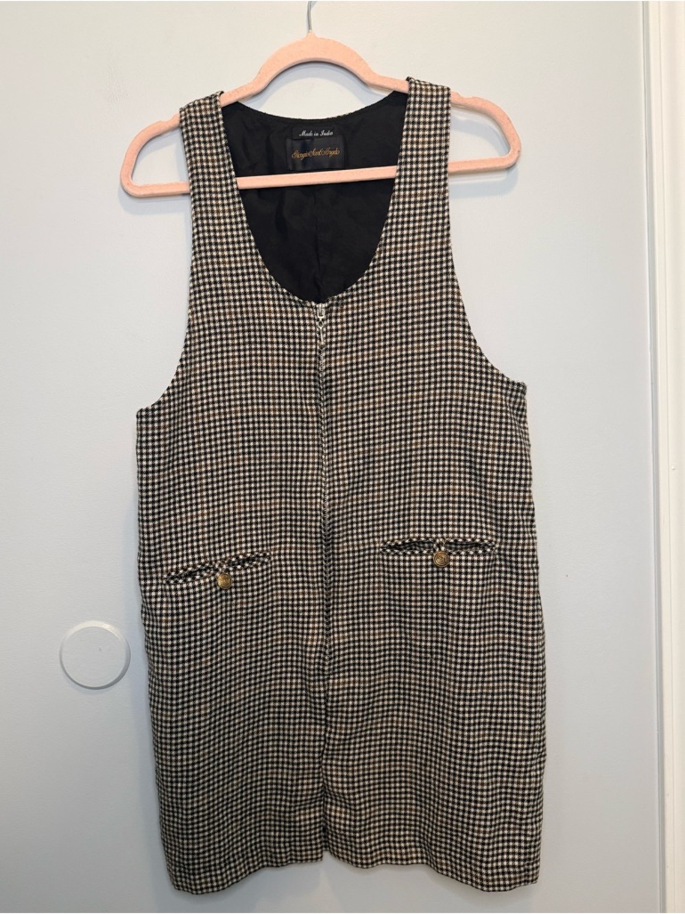 Vintage Giorgio Sant’Angelo 100% Wool Houndstooth Pinafore Jumper Dress Large